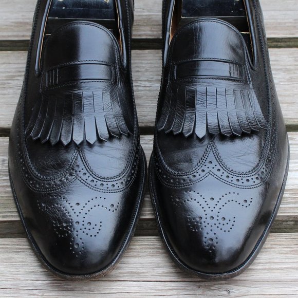 Vintage 80s Black Kangaroo Wingtip Loafers, Men's 13 D, Made in Canada by Dack's - Picture 3 of 13